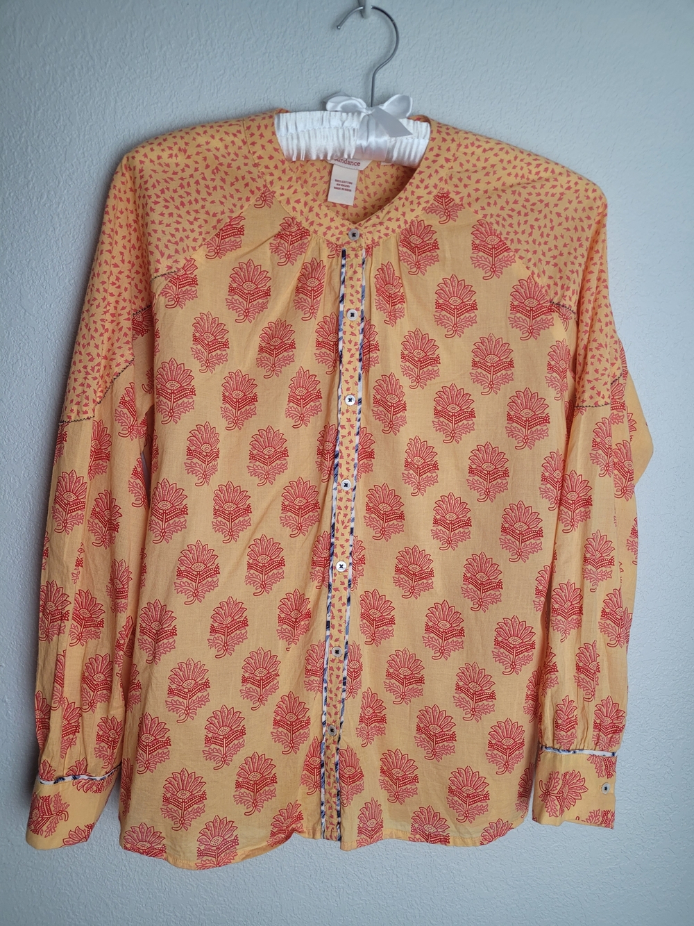 Sundance Rosalie Yellow Long-Sleeve Button-Down Shirt with Red Floral Print